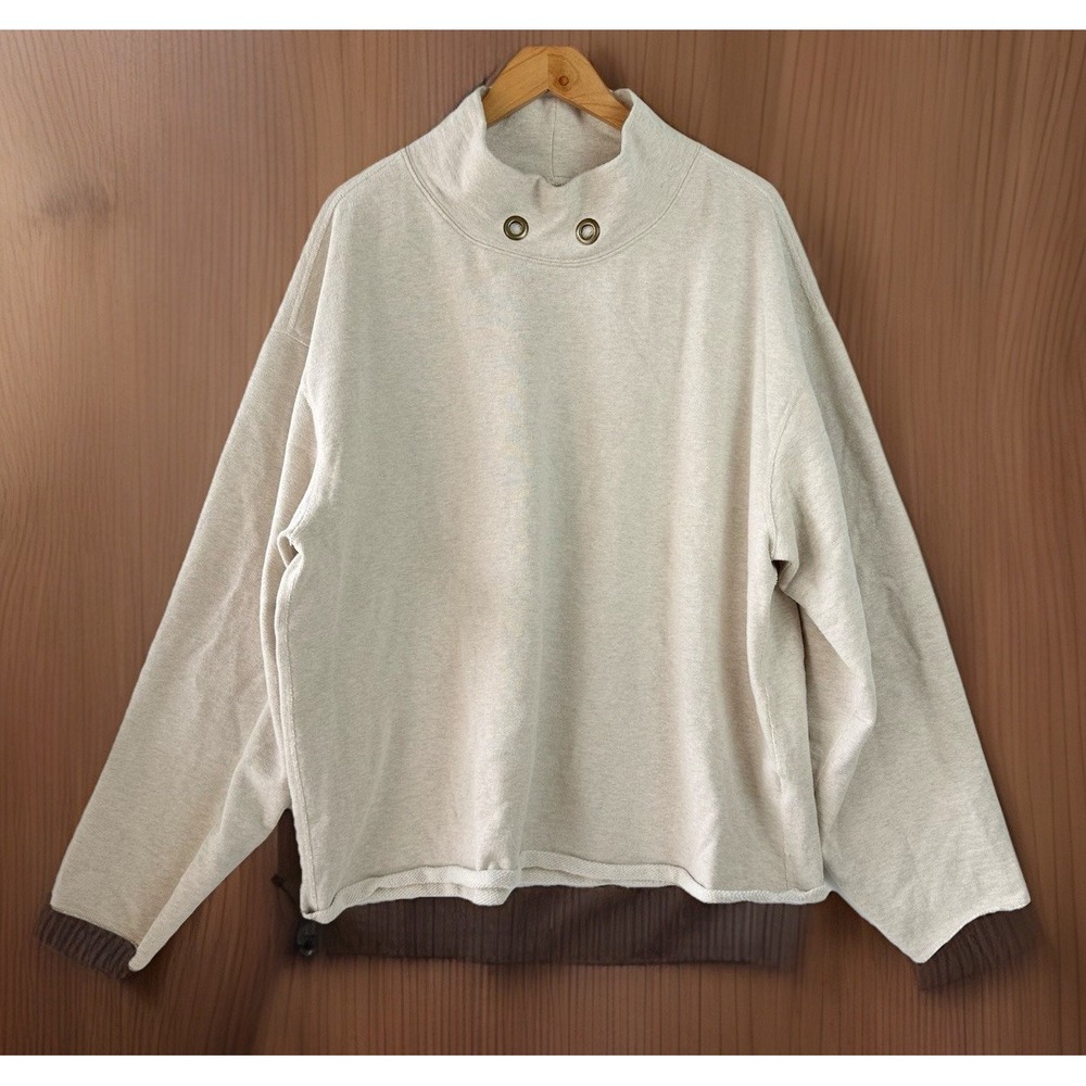 Kapital Japan Reverse Fleece Mock Neck Sweatshirt Size 3 L Beige Natural Cotton